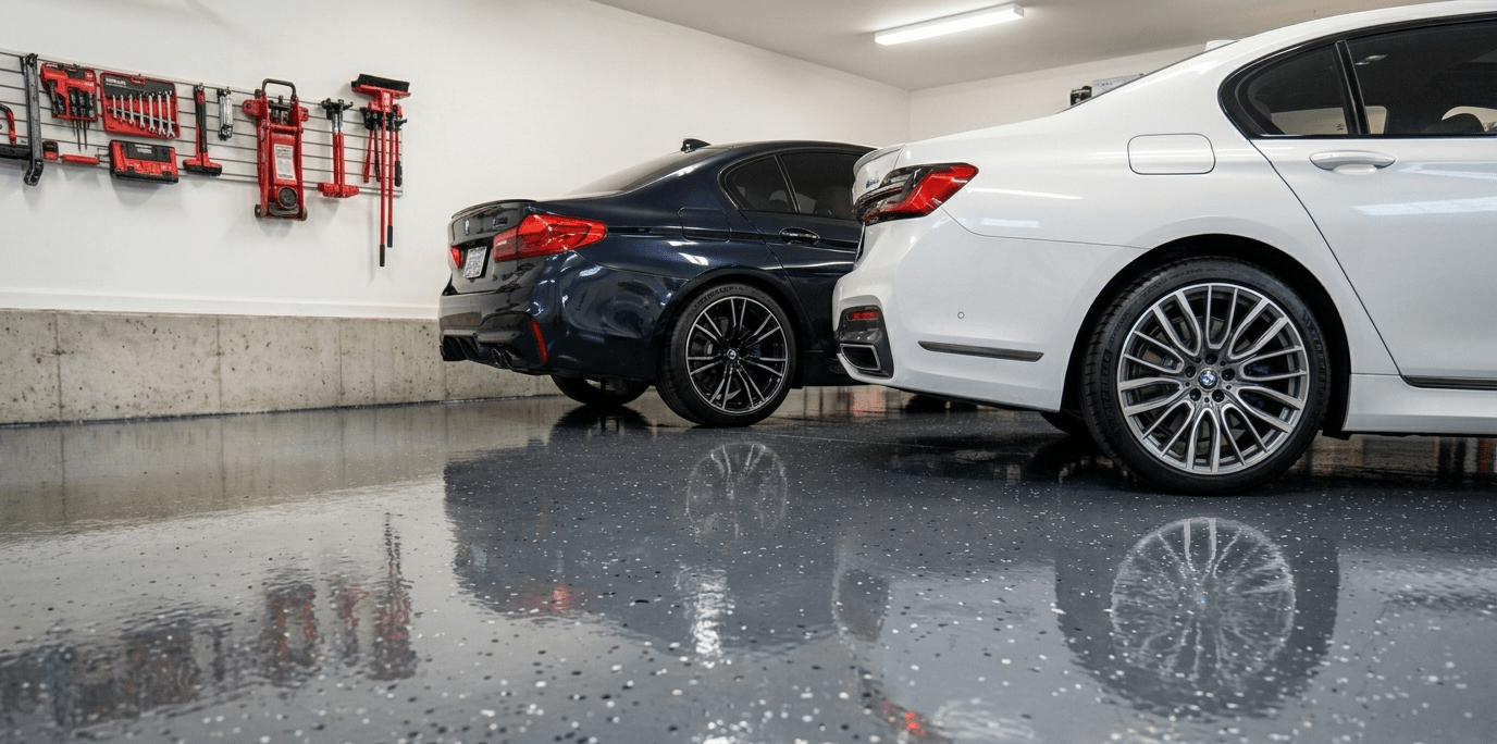 Coated garage floor